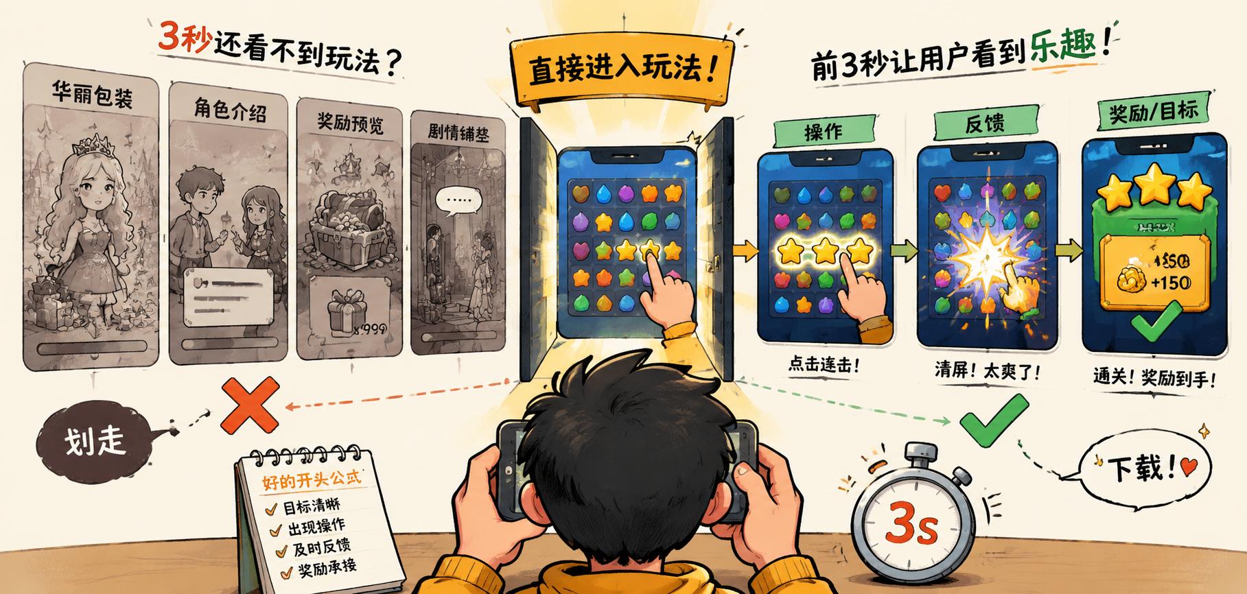 休闲游戏买量素材怎么做？前3秒先露玩法