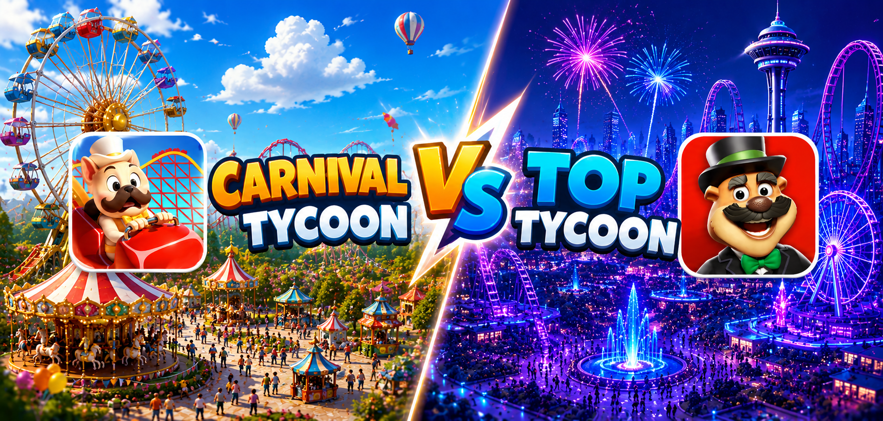 CM-like游乐园赛道的策略分化：Carnival Tycoon vs Top Tycoon 买量素材深度拆解